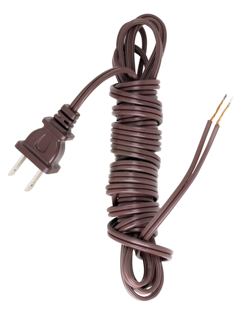 Product image for Satco 90/2035 12 Foot 18/2 SPT-1 105C Cord Set; Brown Finish; 72" Hank; 150 Carton; Molded Polarized Plug; Tinned Tips 3/4" Strip With 2" Slit