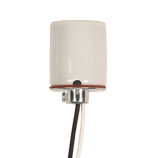 Product image for Satco 80/1614 Keyless Porcelain Socket 1/8 IP Cap With Side Notches; 2 Wireways; Spring Contact For 4KV; 18" Leads; Glazed; 660W; 600V