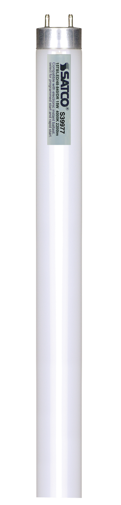 Product image for Satco S39977 15 Watt T8 LED; Medium bi-pin base; 4000K; 50000 Average rated hours; 2200 Lumens; Type A; Ballast dependent