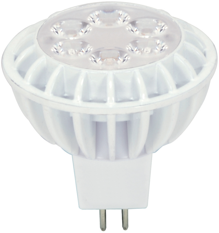 Product image for Satco S8846 - 7 watt; MR16 LED; 3500K; 40' beam spread; Miniature 2 Pin Round base; 12 volts
