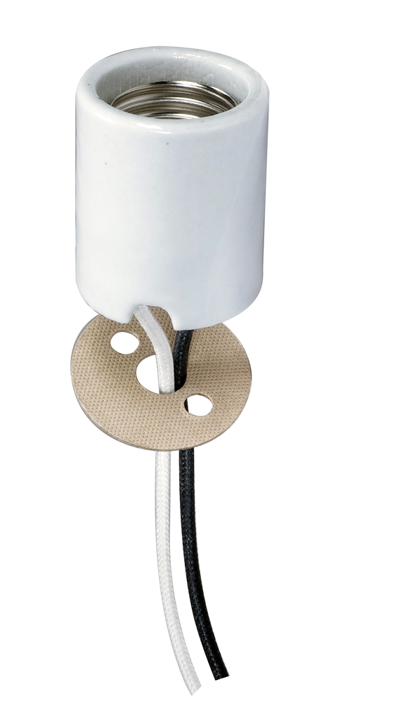 Product image for Satco 80/1877 Keyless Porcelain Socket With Paper Liner; Mounting Screws Held Captive; 2 Wireways; 48" Leads Glazed; 660W; 600V