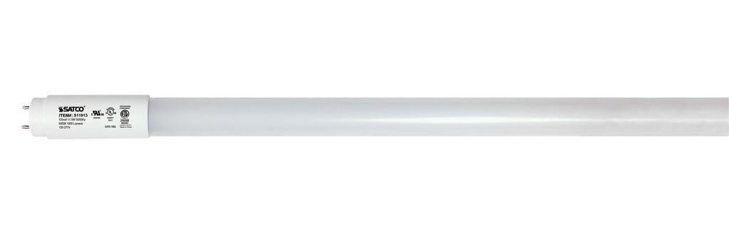 Product image for Satco S11913 11.5 Watt T8 LED; 5000K; Medium Bi Pin base; 50000 Average rated hours; 120-277 Volt; Type B; Ballast Bypass; Single or Double Ended Wiring