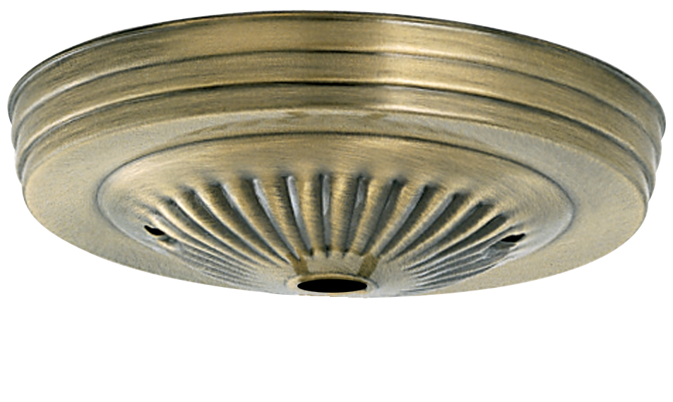 Product image for Satco 90/1675 Ribbed Canopy; Canopy Only; Antique Brass Finish; 5" Diameter; 7/16" Center Hole; 2 -8/32 Bar Holes