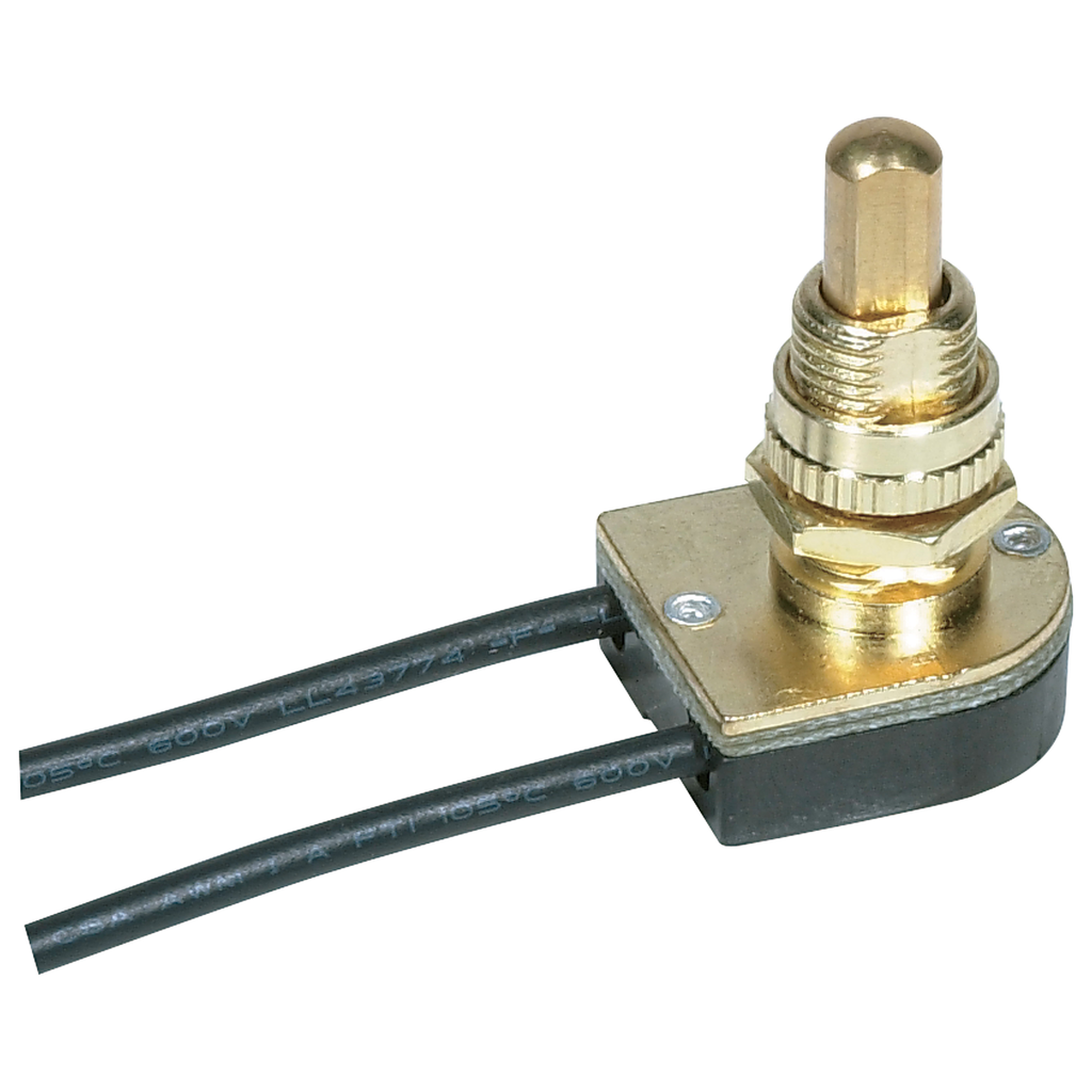 Product image for Satco 80/1126 On-Off Metal Push Switch; 5/8" Metal Bushing; Single Circuit; 6A-125V, 3A-250V Rating; Brass Finish