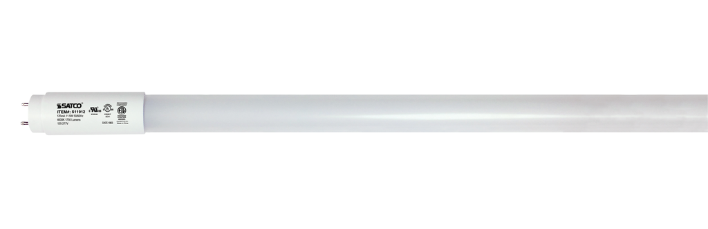 Product image for Satco S11912 11.5 Watt T8 LED; 4000K; Medium Bi Pin base; 50000 Average rated hours; 120-277 Volt; Type B; Ballast Bypass; Single or Double Ended Wiring