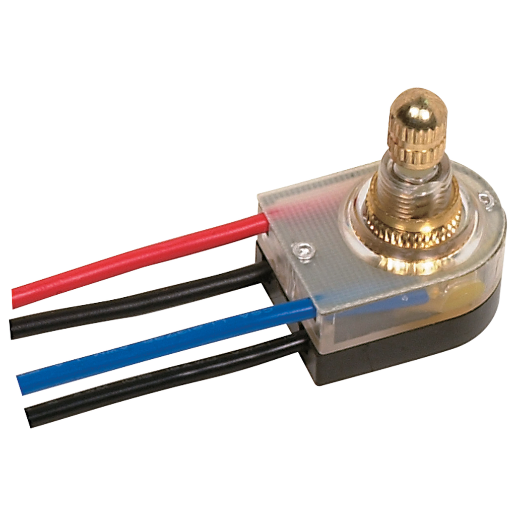 Product image for Satco 80/1359 On-Off Lighted Rotary Switch; 3/8" Plastic Bushing; Single Circuit; 6A-125V, 3A-250V Rating; 6" Leads; Brass Finish