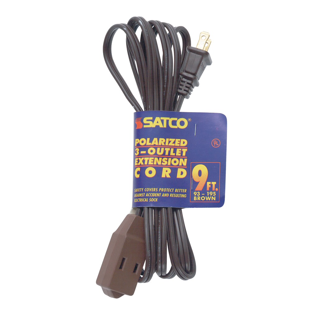 Product image for Satco 93/195 9 Foot Extension Cord; Brown Finish; 16/2 SPT-2; Indoor Only; 13A-125V-1625W Rating