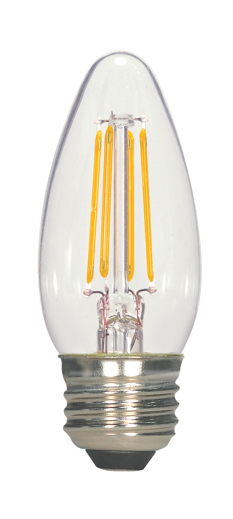 Product image for Satco S8609 4.5 Watt C11 LED; Clear; Medium base; 2700K; 470 Lumens; 120 Volt; Carded