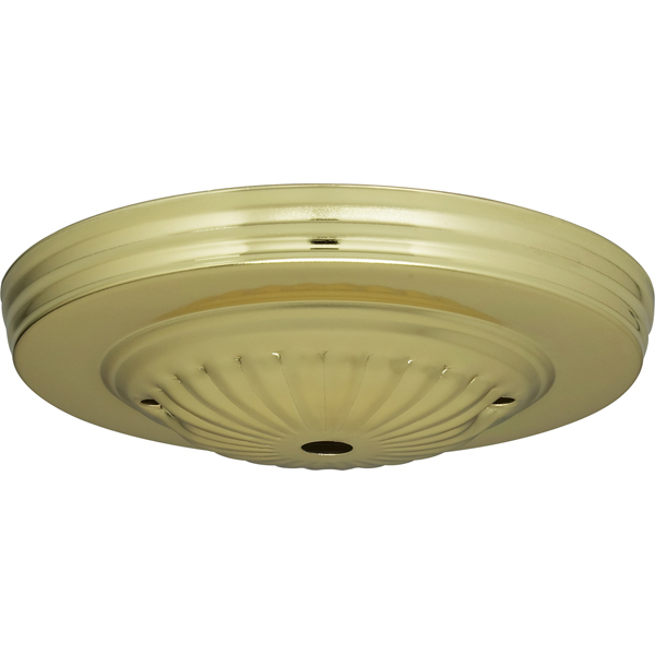 Product image for Satco 90/1674 Ribbed Canopy; Canopy Only; Brass Finish; 5" Diameter; 7/16" Center Hole; 2 -8/32 Bar Holes