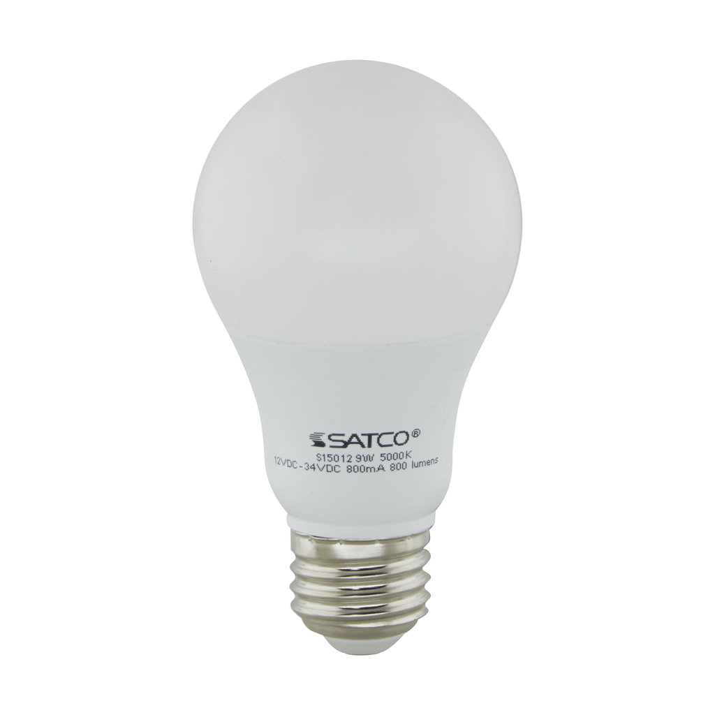 Product image for Satco S15012 9 Watt A19 LED; 5000K; Medium base; 220 deg. Beam Angle; 12-34V DC
