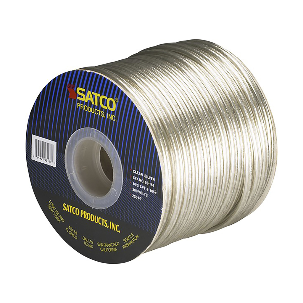 Product image for Satco 93/167 Lamp And Lighting Bulk Wire; 16/2 SPT-2 105C; 250 Foot/Spool; Clear Silver