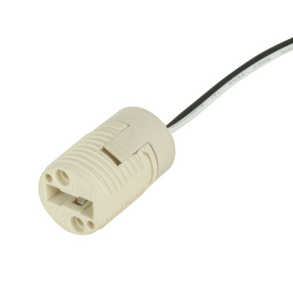 Product image for Satco 80/1500 Porcelain Threaded G-9 Socket; 20" UL 10362 B/W Leads; 1/8 IP Bushing; 1-1/4" Height; 3/4" Diameter; 500W; 250V