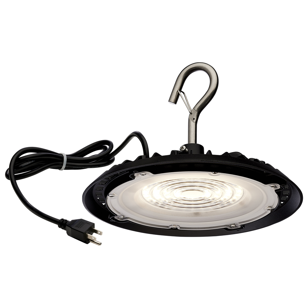 Product image for Satco 65-961 LED-60W-UFO-W/PLUG/120V LED Shop Light, 60W, 6777 Lumens, 4000K, Indoor/Outdoor IP65, 120V, Black Finish