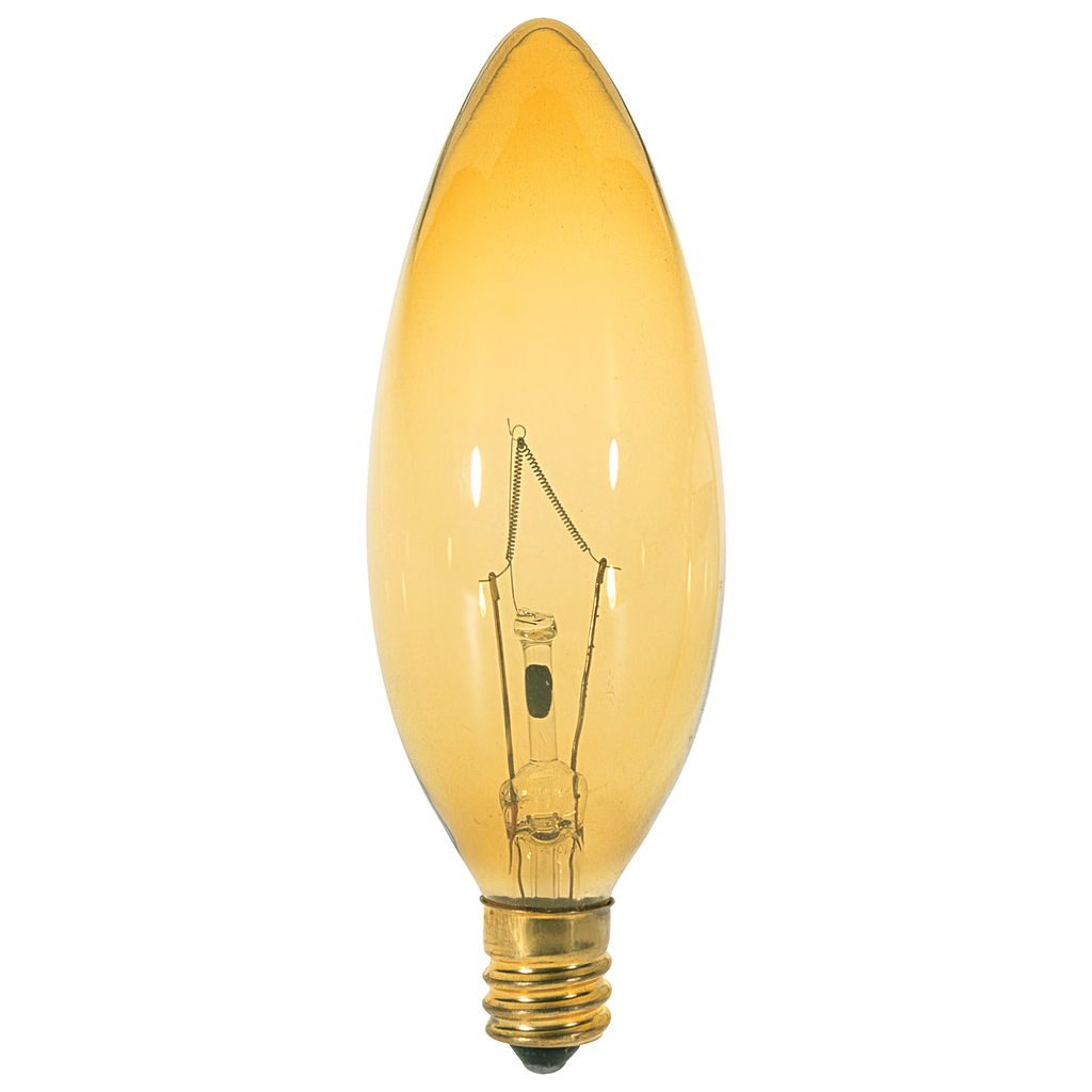 Product image for Satco S3818 40 Watt BA9 1/2 Incandescent; Transparent Amber; 1500 Average rated hours; Candelabra base; 120 Volt