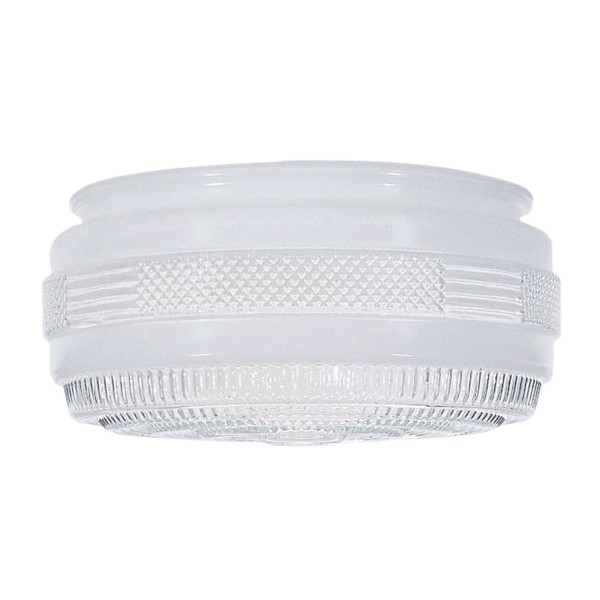 Product image for Satco 50/107 Outside White Drum Glass Shade With Clear Sides And Bottom; 10-7/16 in.; Diameter; 9-7/8 in.; Diameter; 4-1/2 in.; Height
