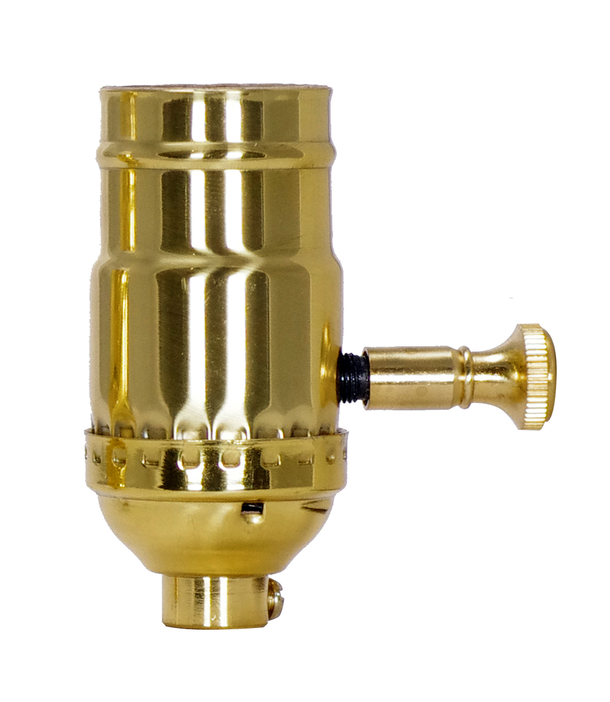 Product image for Satco 80/1042 150W Full Range Turn Knob Dimmer Socket; 1/8 IPS; 3 Piece Stamped Solid Brass; Polished Brass Finish; 120V