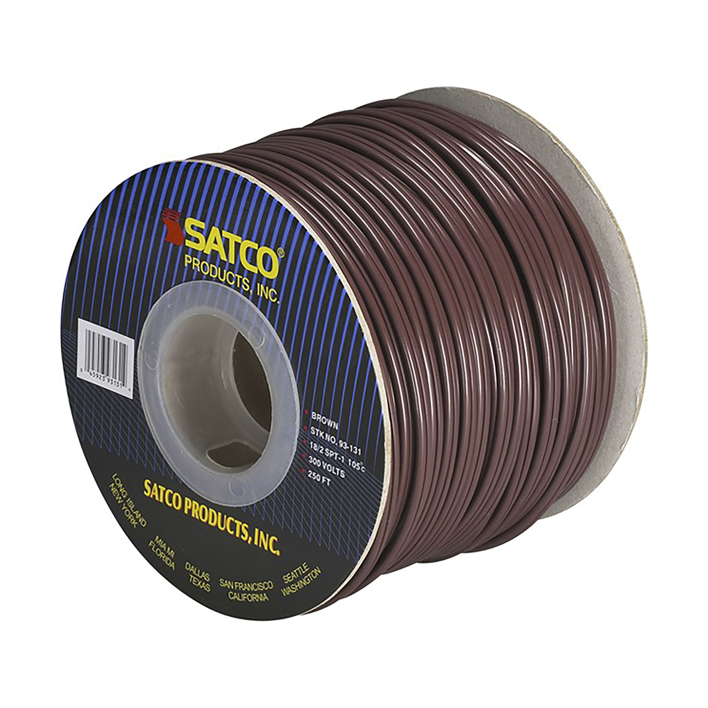 Product image for Satco 93/131 Lamp And Lighting Bulk Wire; 18/2 SPT-1 105C; 250 Foot/Spool; Brown