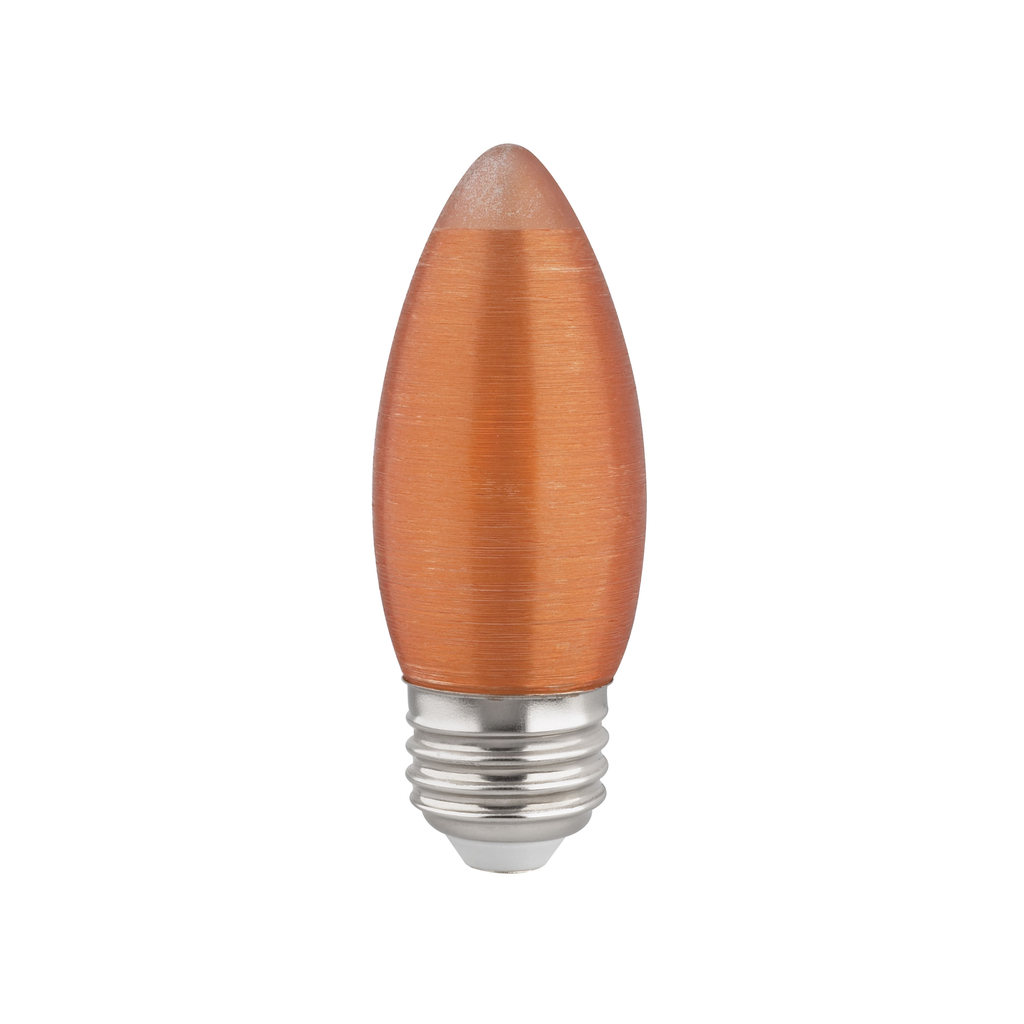 Product image for Satco S23407 2 Watt C11 LED; Satin Spun; Amber; Medium base; 2100K; 100 Lumens; 120 Volt