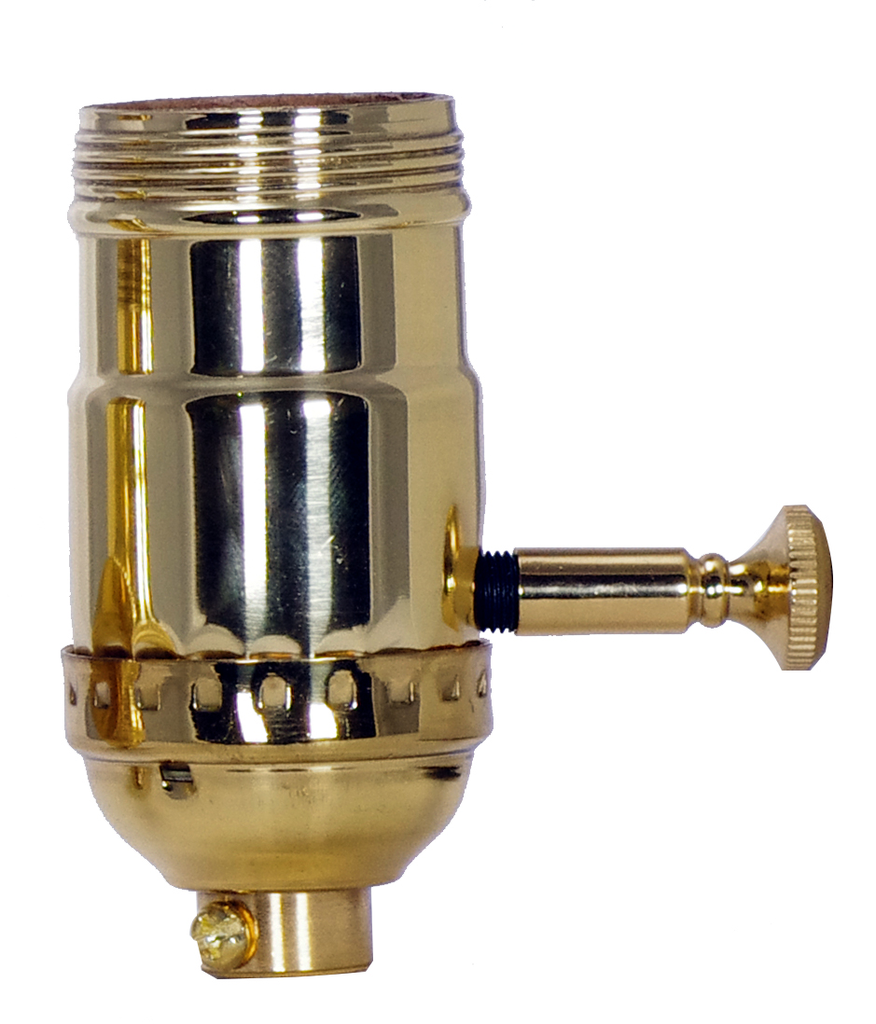 Product image for Satco 80/1044 150W Full Range Turn Knob Dimmer Socket; 1/8 IPS; 3 Piece Stamped Solid Brass; Polished Brass Finish; 120V; Uno Thread