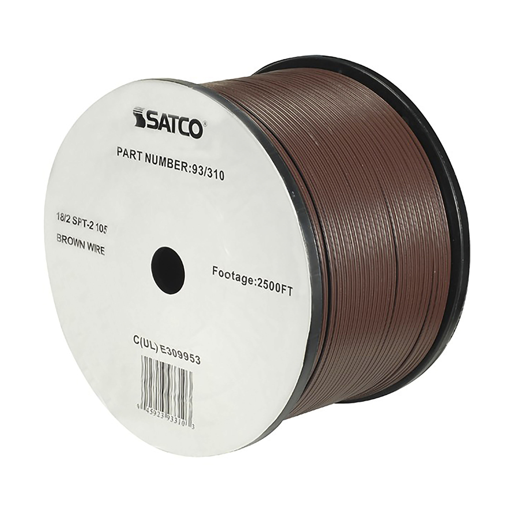 Product image for Satco 93/310 Lamp And Lighting Bulk Wire; 18/2 SPT-2 105C; 2500 Foot/Reel; Brown