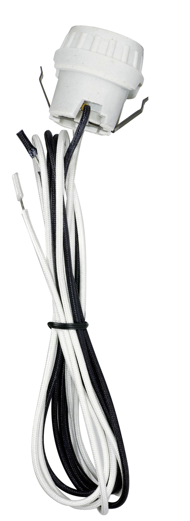 Product image for Satco 80/2370 Keyless Porcelain Socket With Double Snap-In Clip; 60" High Temperature Leads; Unglazed; 660W; 250V