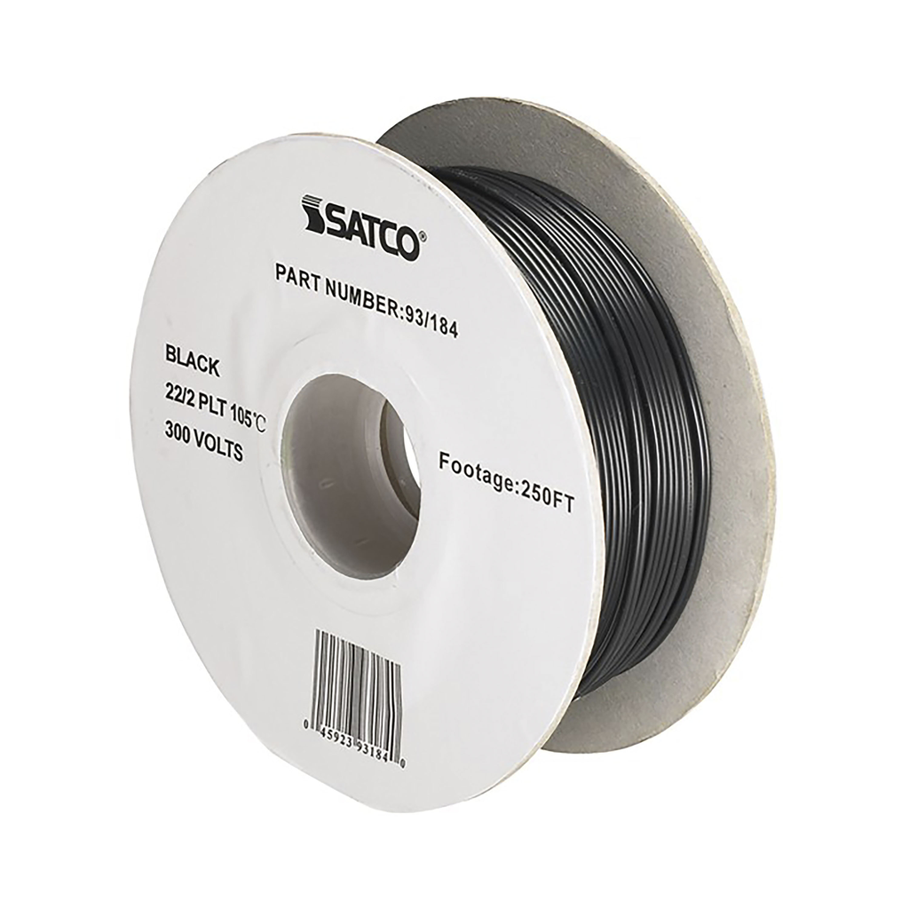 Product image for Satco 93/184 Lamp And Lighting Bulk Wire; 22/2 SPT-1 105C; 250 Foot/Spool; Black