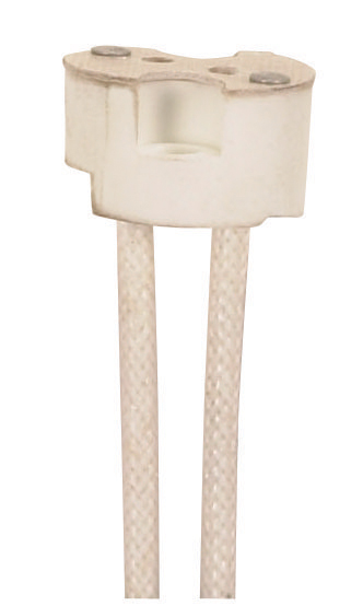 Product image for Satco 90/1590 6" Round Porcelain Halogen Socket; G4-GX5.3-GY6.35 Base; 12" SF-1 200C Leads; 3/8" Height; 11/16" Diameter; 750W; 250V