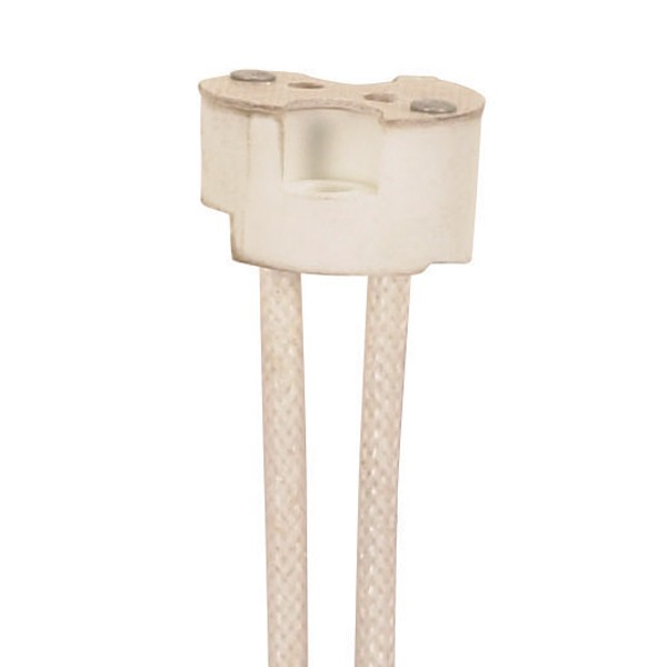 Mayer-DDS-Porcelain Halogen Round Socket - 12" Leads - G4-GX5.3-GY6.35 Base - SF-1 200C Leads - 3/8" Height - 11/16" Diameter - 750W - 250V-1