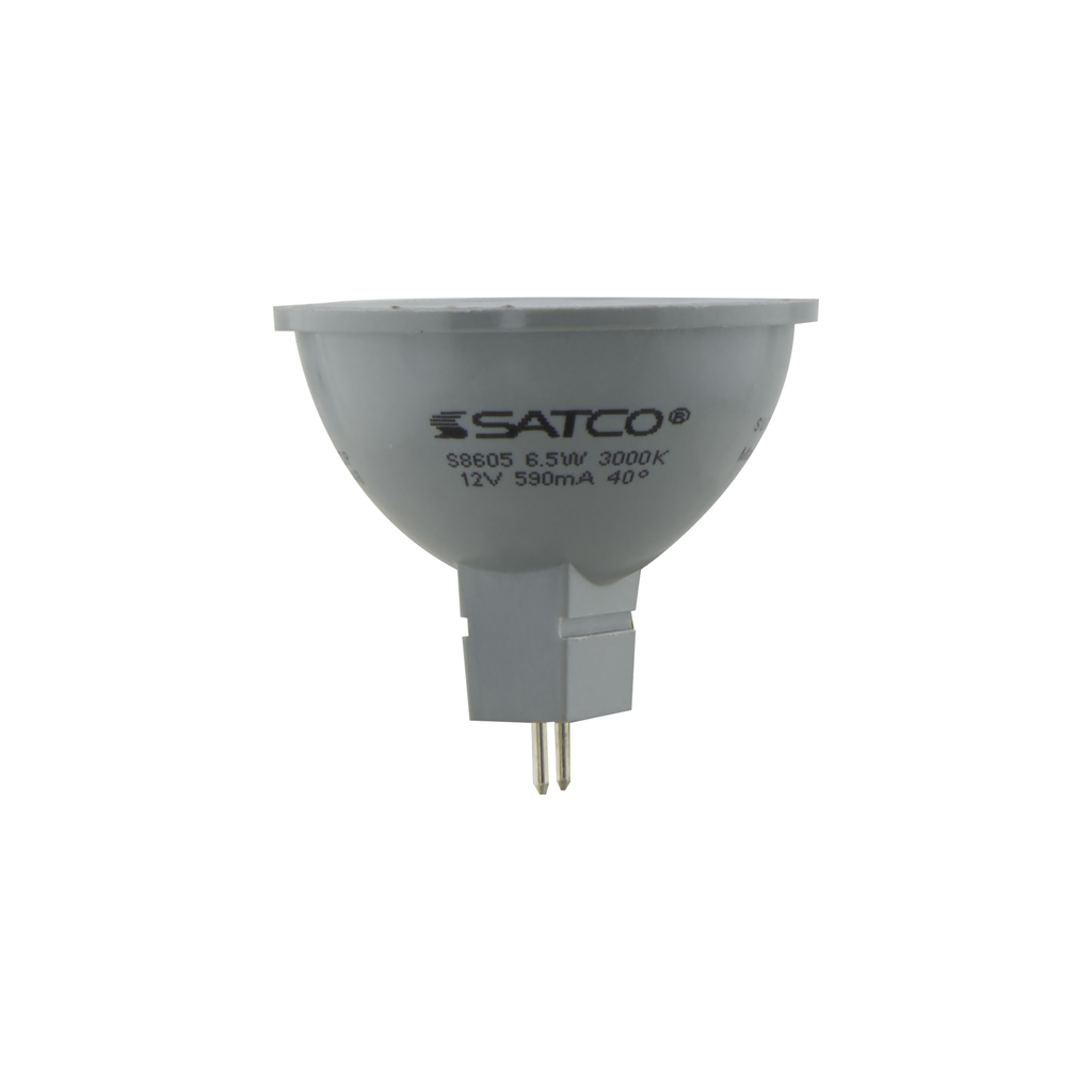 Product image for Satco S8605 6.5 Watt; LED MR16 LED; 3000K; 40 deg. Beam Angle; GU5.3 base; 12 Volt AC/DC; Carded