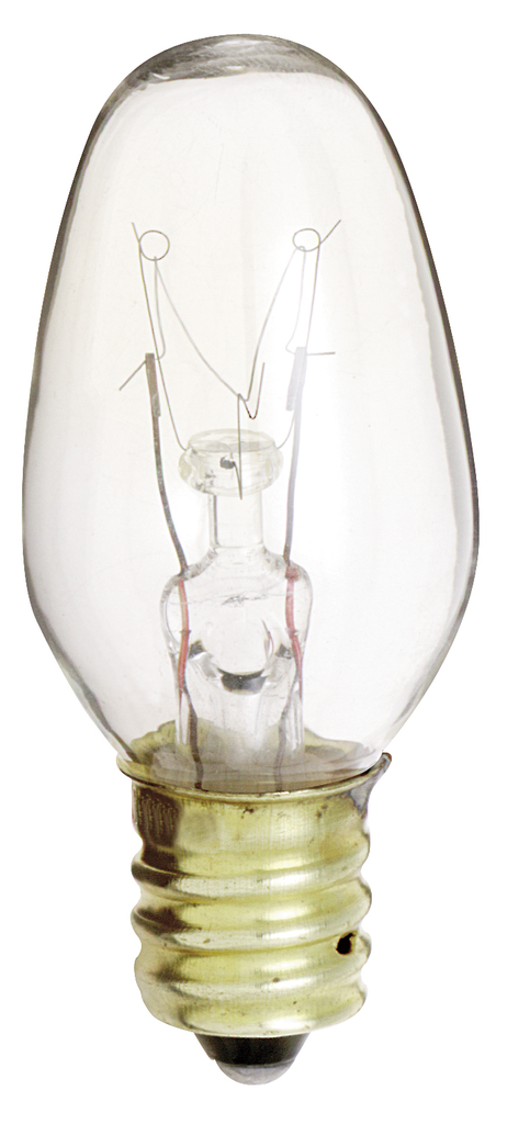 Product image for Satco S3903 10W C7 Incandescent; Clear; 2500 Average rated hours; 60 Lumens; Candelabra base; 130 Volt