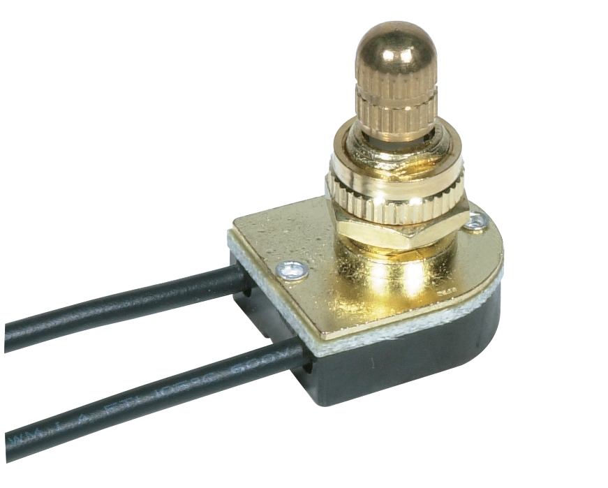 Product image for Satco 90/501 On-Off Metal Rotary Switch; 3/8" Metal Bushing; Single Circuit; 6A-125V, 3A-250V Rating; Brass Finish