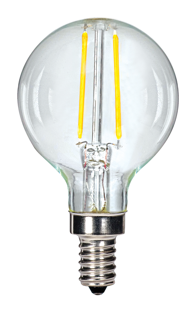 Product image for Satco S9870 2.5 Watt G16.5 LED; Clear; Candelabra base; 2700K; 200 Lumens; 120 Volt