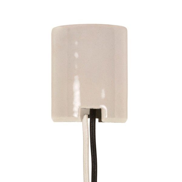 Mayer-DDS-Keyless Porcelain Mogul Socket - 2 8/32 Bushings - 2 Wireways - 1/2" Strip Leads - 1-3/8" Center To Center - Glazed - 1500W - 600V-1