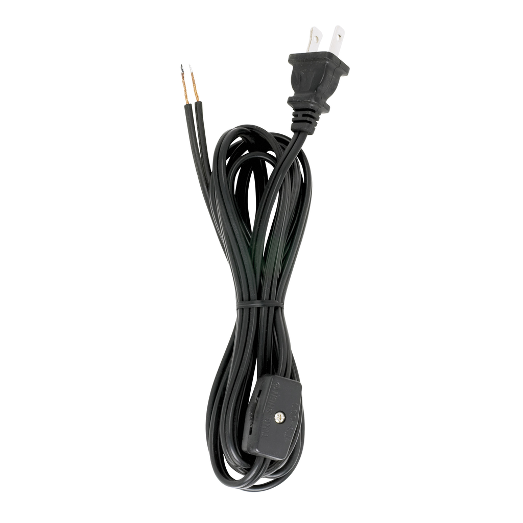 Product image for Satco 90/1425 8 Ft. Cord Sets with Line Switches All Cord Sets - Molded Plug Tinned tips 3/4" Strip with 2" Slit Switch 24" From Free End 36" Hank - 200 Ctn