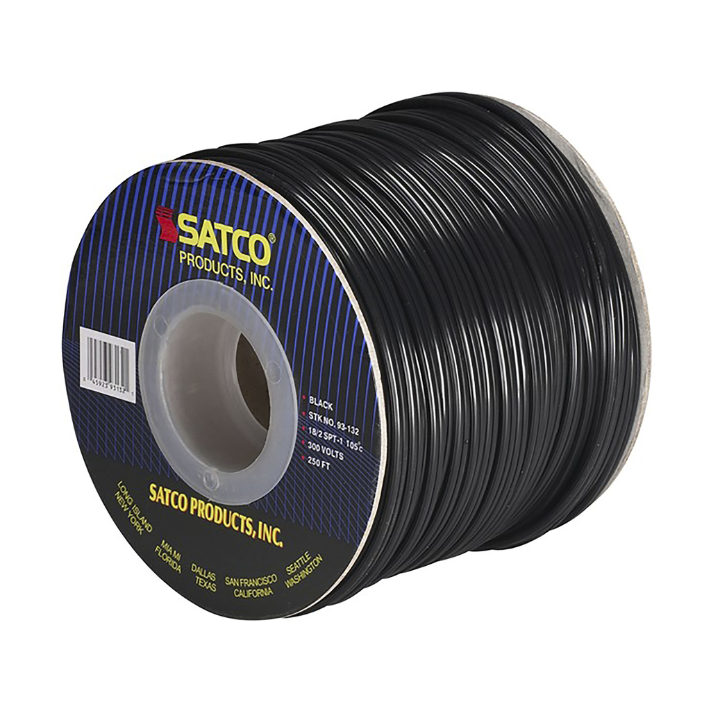 Product image for Satco 93/132 Lamp And Lighting Bulk Wire; 18/2 SPT-1 105C; 250 Foot/Spool; Black