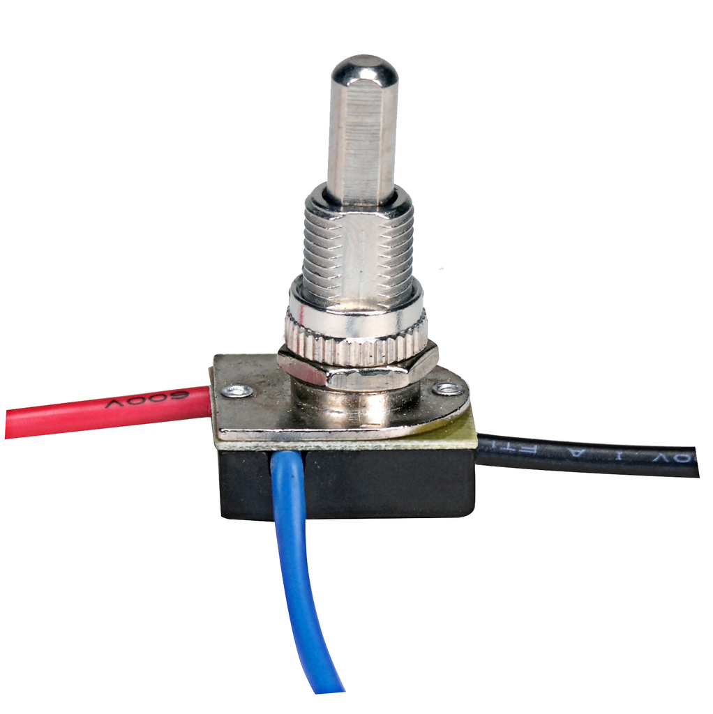 Product image for Satco 80/1131 3-Way Metal Push Switch; 5/8" Metal Bushing; 2 Circuit; 4 Position (L-1, L-2, L1-2, Off); 6A-125V, 3A-250V Rating; Nickel Finish