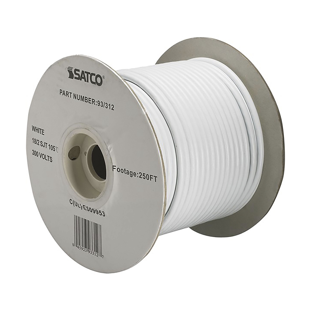 Product image for Satco 93/312 Pulley Bulk Wire; 18/2 SJT 105C Pulley Cord; 250 Foot/Spool; White