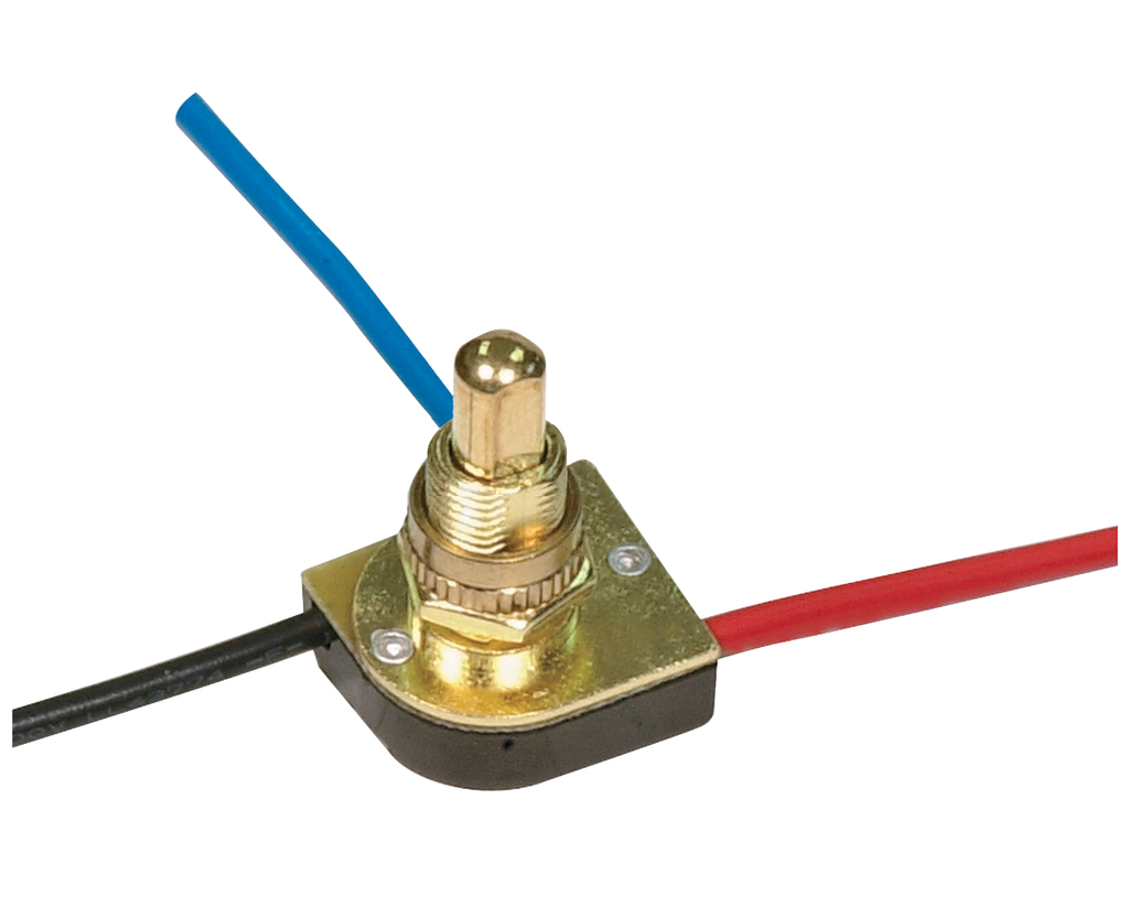 Product image for Satco 90/1678 3-Way Metal Push Switch; 3/8 Metal Bushing; 2 Circuit; 4 Position (L-1, L-2, L1-2, Off); 6A-125V, 3A-250V Rating; Brass Finish