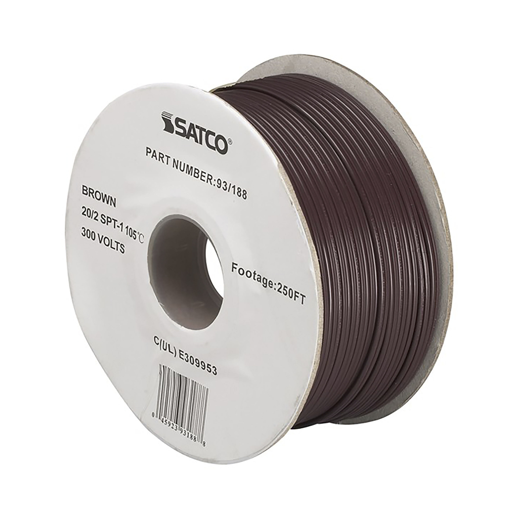 Product image for Satco 93/188 Lamp And Lighting Bulk Wire; 20/2 SPT-1 105C; 250 Foot/Spool; Brown