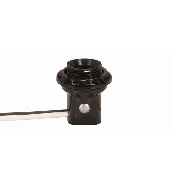 Product image for Satco 90/1556 Phenolic Threaded Candelabra Socket With Shoulder And Phenolic Ring; 1-1/4" Height; 8" AWM B/W Leads 105C; 75W; 125V