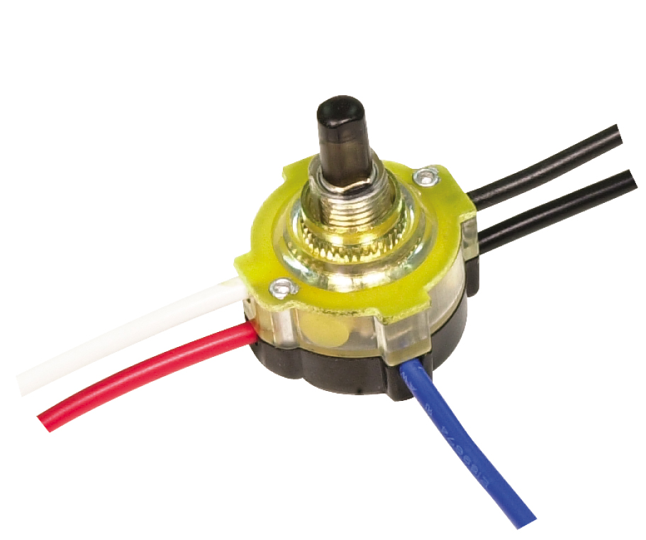 Product image for Satco 80/1357 3-Way Lighted Push Switch, Plastic Bushing, 2 Circuit, 4 Position(L-1, L-2, L1-2, Off). Rated: 6A-125V, 3A-250V