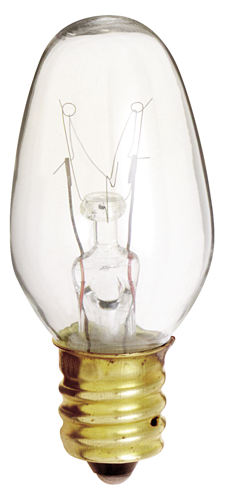 Product image for Satco S4725 7 Watt C7 Incandescent; Clear; 3000 Average rated hours; 35 Lumens; Candelabra base; 120 Volt; 4-Card