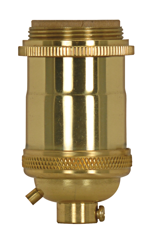 Product image for Satco 80/2565 Medium base lampholder; 4pc. Solid brass; Keyless; 2 Uno rings; Polished brass finish