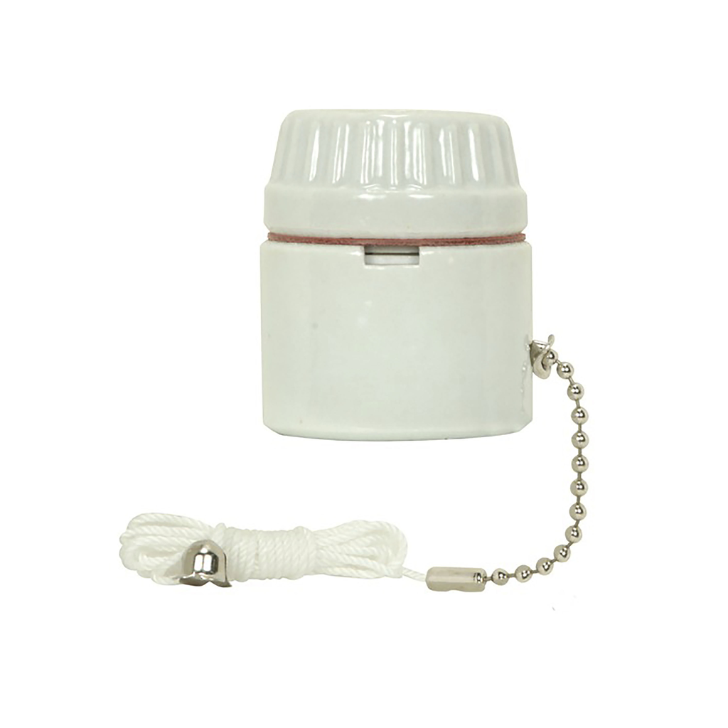 Product image for Satco 80/1926 Medium Base Glazed Porcelain Pull Chain Socket; CSSNP Screw Shell; 2" Height; 1-3/4" Diameter; 250W; 250V
