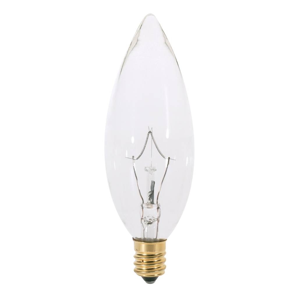 Product image for Satco A3682 25 Watt BA9 1/2 Incandescent; Clear; 2500 Average rated hours; 193 Lumens; Candelabra base; 130 Volt