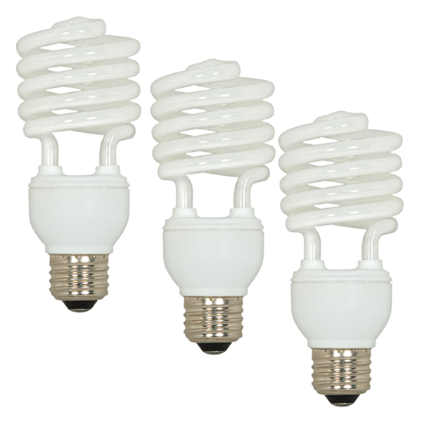 Product image for Satco S5546 23 Watt; Mini Spiral Compact Fluorescent; 5000K; 82 CRI; Medium base; 120 Volt; 3-pack