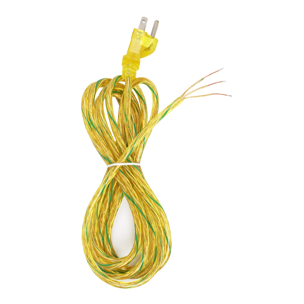 Product image for Satco 90/2313 10 Foot 18/3 SVT 105C Heavy Duty Cord Set; Clear Gold Finish; 100 Carton; 3 Prong Molded Plug; Stripped And Slit