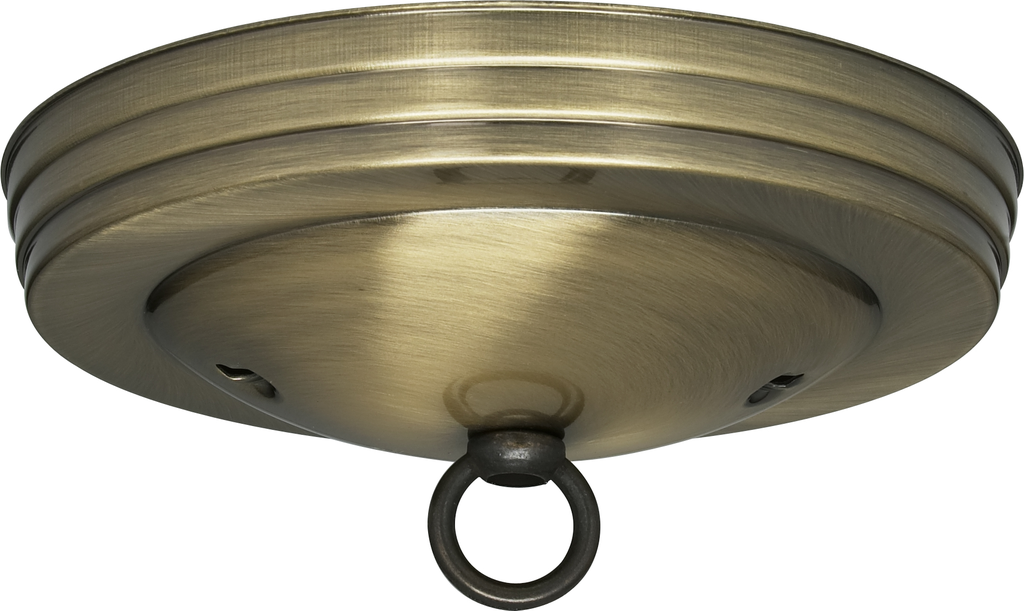 Product image for Satco 90/063 Standard Canopy Kit; Antique Brass Finish; 5" Diameter; 7/16" Center Hole; 2-8/32 Bar Holes; Includes Hardware; 10lbs Max