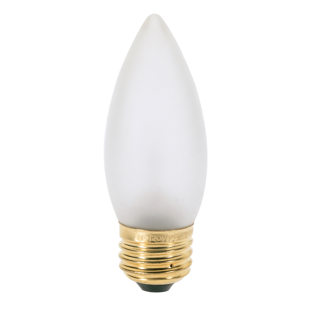 Product image for Satco A3634 25 Watt B11 Incandescent; Frost; 2500 Average rated hours; 200 Lumens; Medium base; 130 Volt