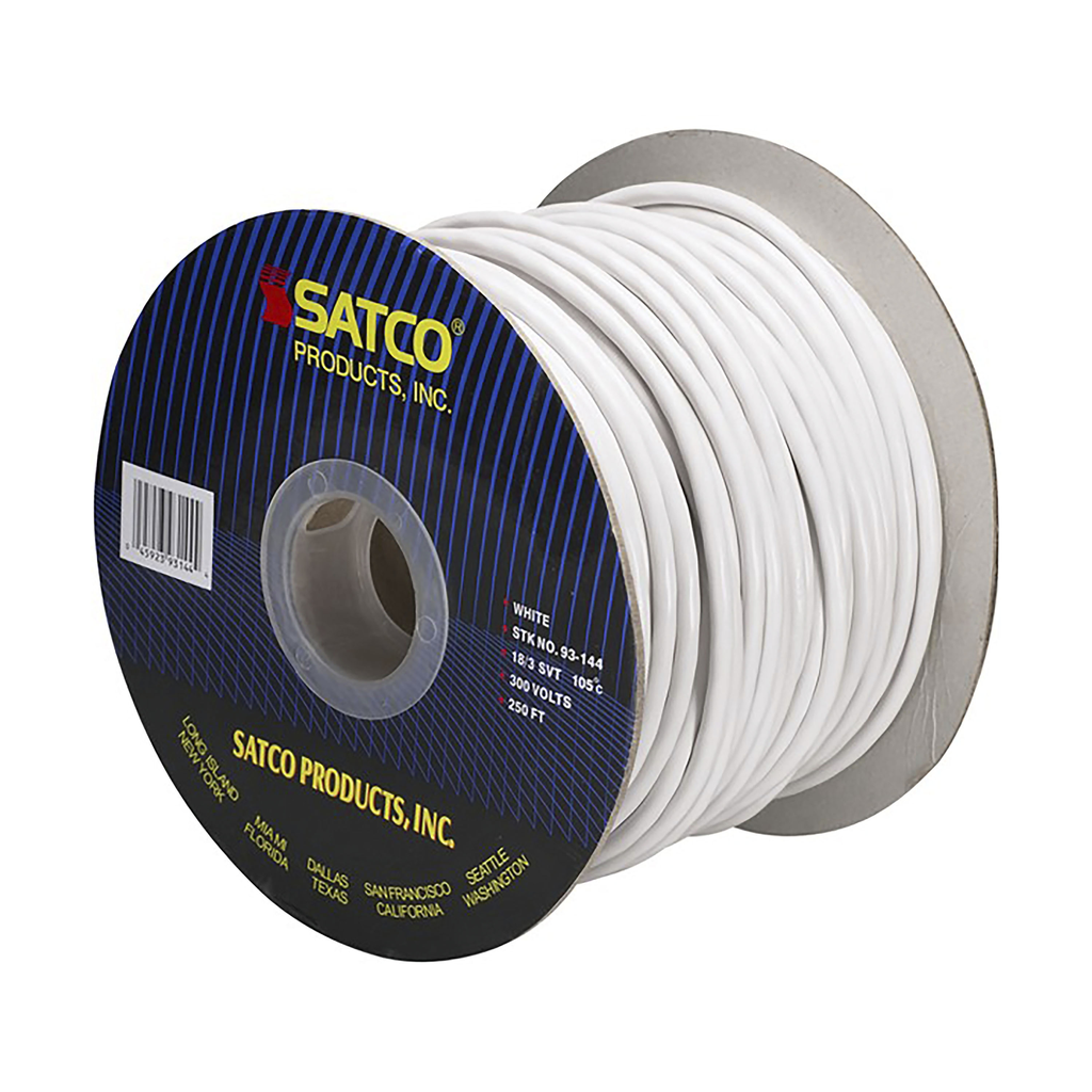 Product image for Satco 93/144 Pulley Bulk Wire; 18/3 SVT 105C Pulley Cord; 250 Foot/Spool; White
